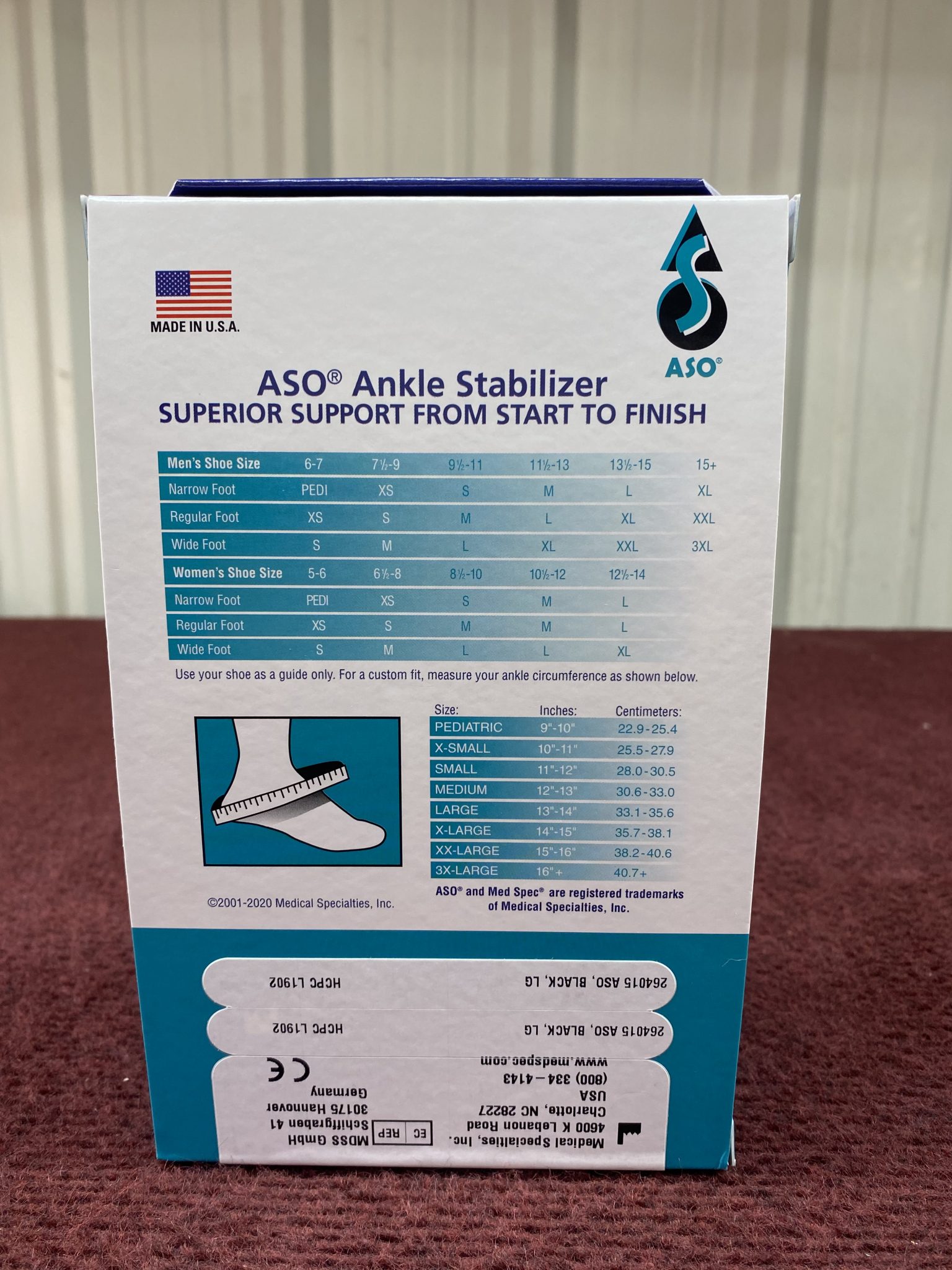 Med Spec Ankle Stabilizer Ankle Brace ASO, Black, LG REF264015 (B23