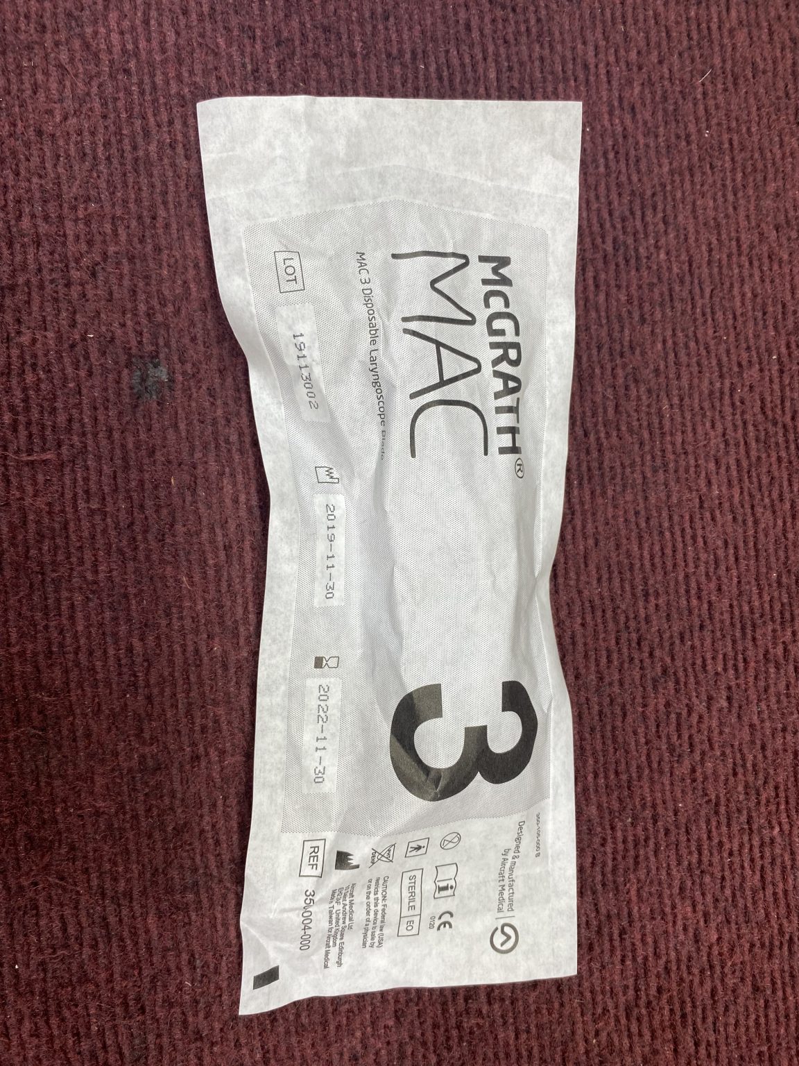 McGrath MAC 3 Disposable Laryngoscope Blades 350004000 EXP11302022