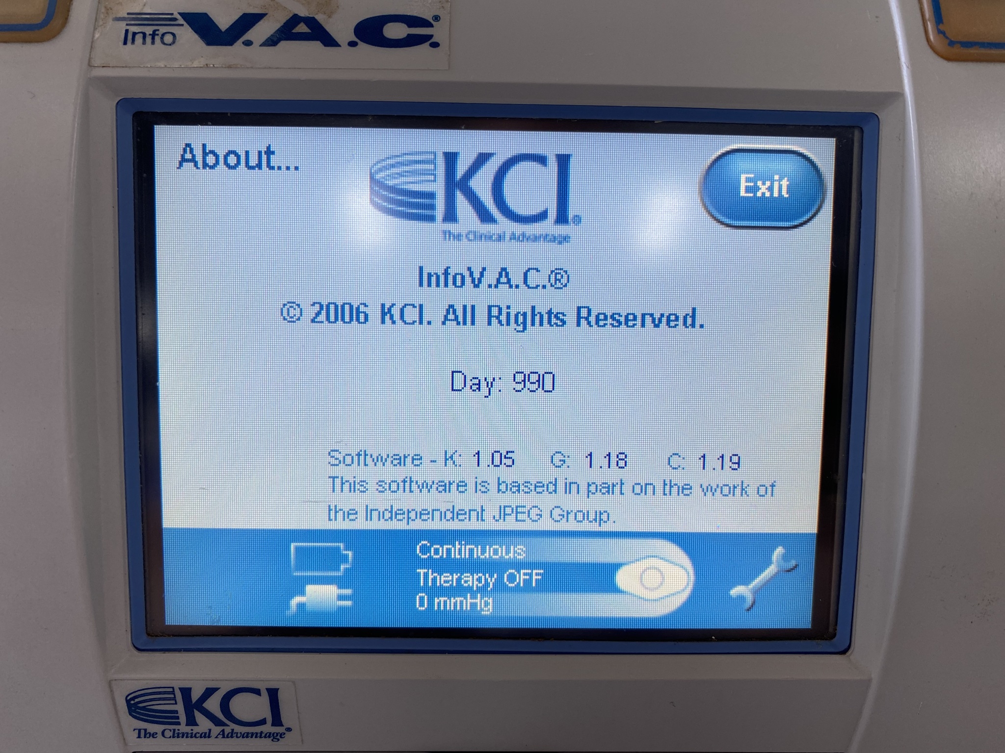 KCI INFO VAC INFOV.A.C Negative Pressure Wound System Pump Medsold
