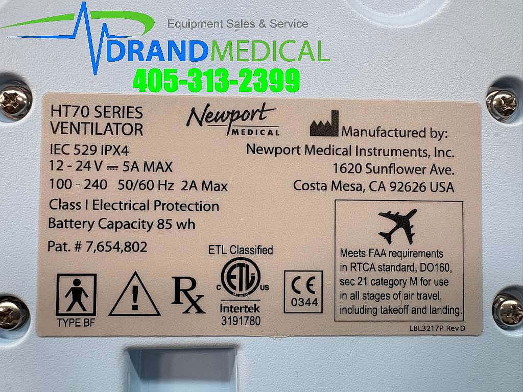 Newport HT70 Portable Monitor w/Newport Air/Oxygen Mixer (B8-3) - Image 7